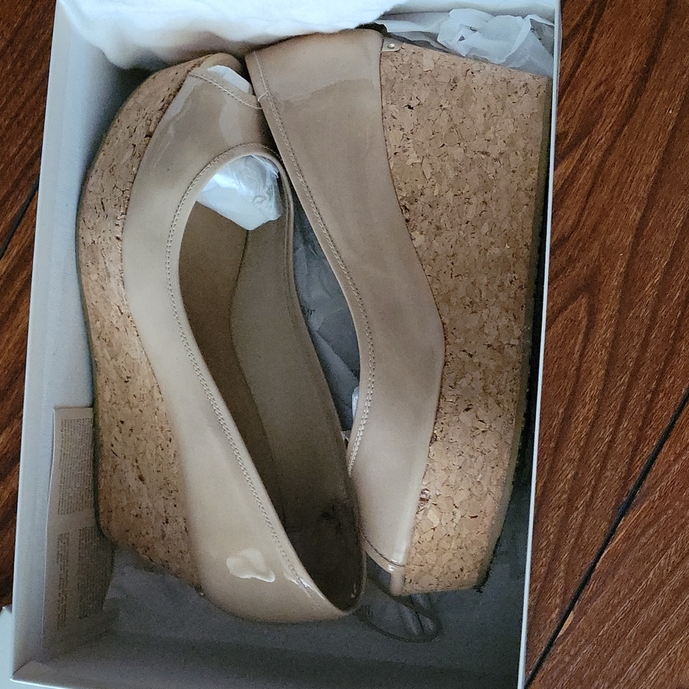 Jimmy Choo 37.5 size patent wedges beige